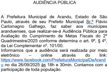 AUDIÊNCIA PÚBLICA METAS FISCAIS